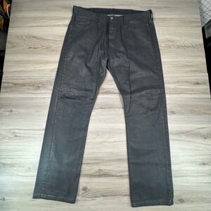 Levi's 501 Original Fit Mens Black Waxed Coated Denim Jeans 38x32 Blank Tab